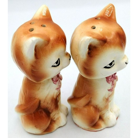 Salt and Pepper Shakers Pretty Cat with Ribbon Vintage Japan 4 Inch Porcelain - Picture 13 of 15